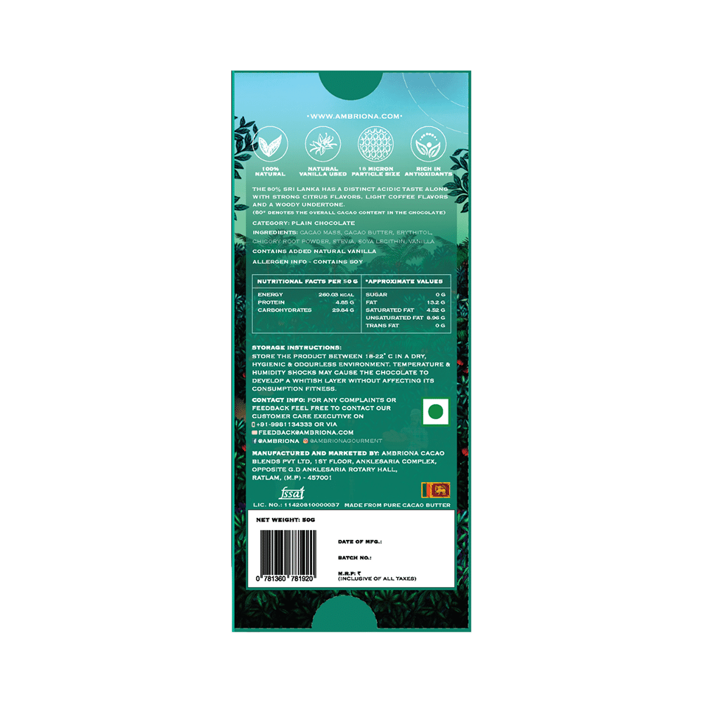 Ambriona Combo Pack of 80% Sri Lanka Single Origin Sugar Free Dark Chocolate & 55% Malabar Single Origin Sugar Free Dark Milk Chocolate with Hazelnuts (50gm Each) - Image 6