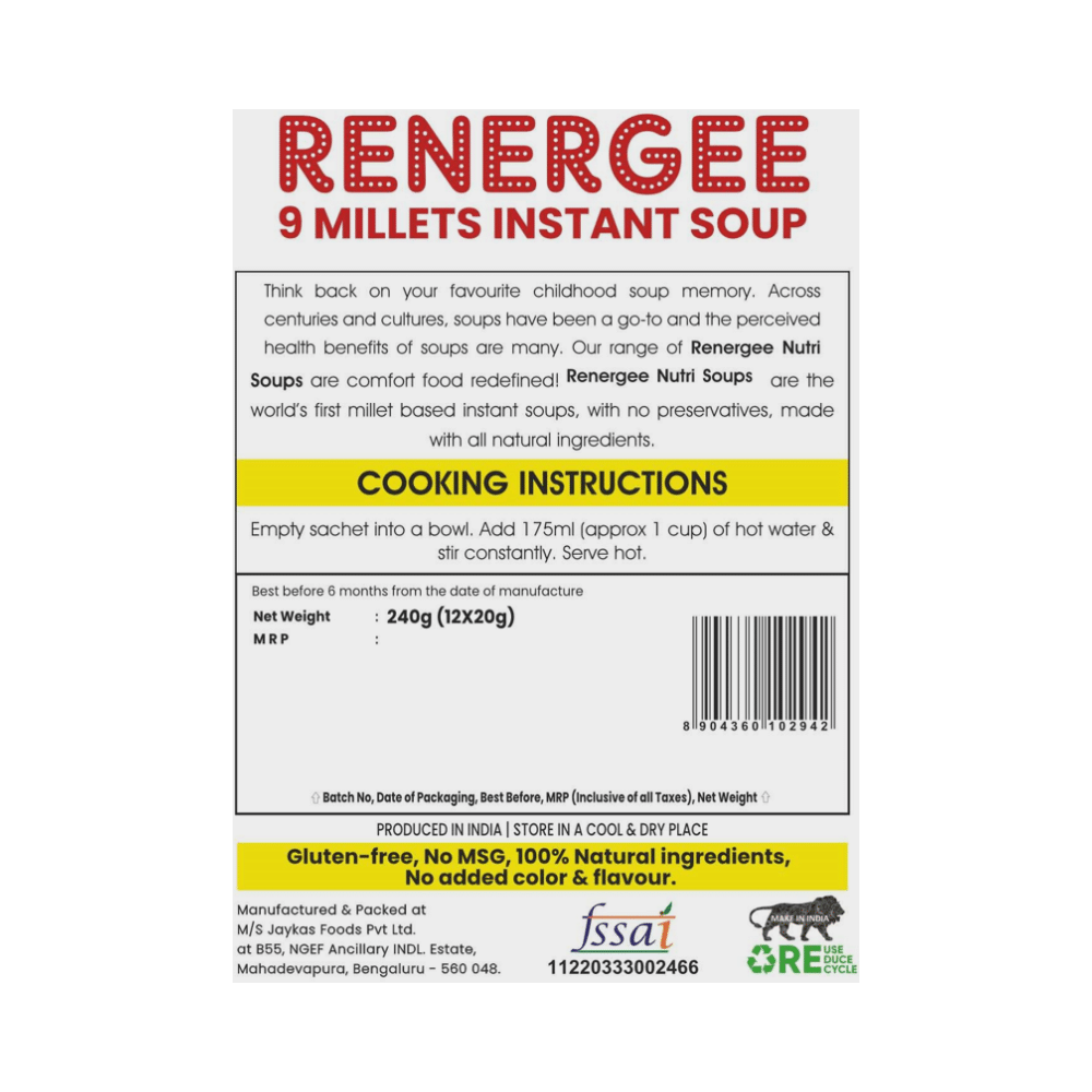 Grami Superfoods Renergee 9 Millets Instant Gluten Free Soup Sachet (20gm Each) Lemon - Image 2