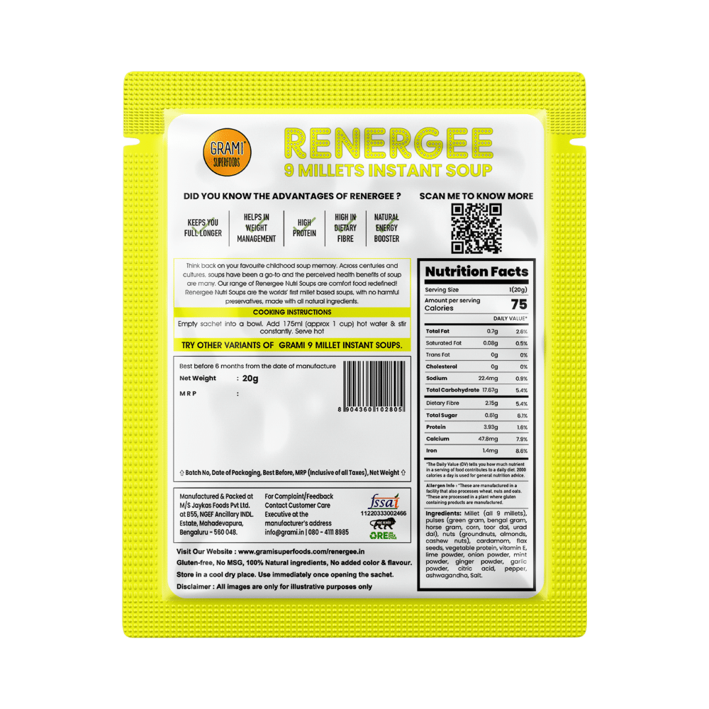 Grami Superfoods Renergee 9 Millets Instant Gluten Free Soup Sachet (20gm Each) Lemon - Image 5