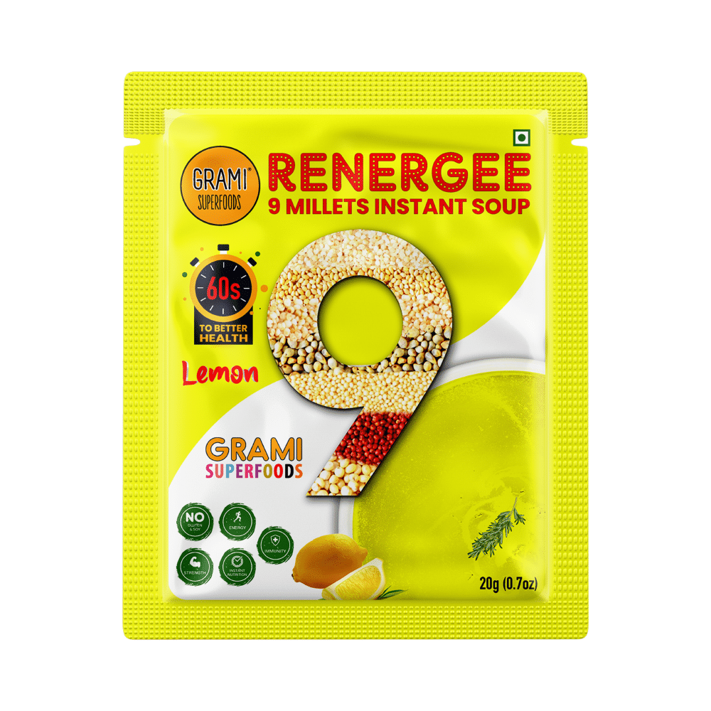 Grami Superfoods Renergee 9 Millets Instant Gluten Free Soup Sachet (20gm Each) Lemon - Image 4