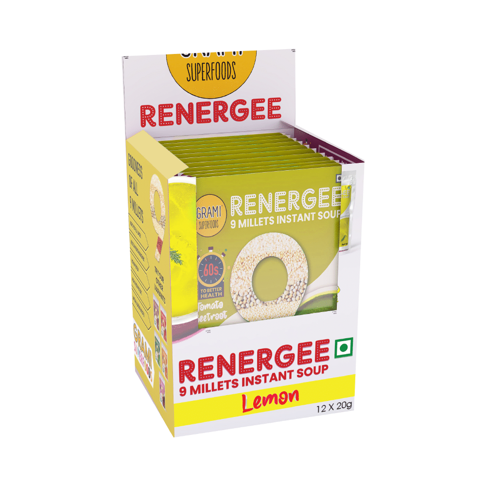 Grami Superfoods Renergee 9 Millets Instant Gluten Free Soup Sachet (20gm Each) Lemon
