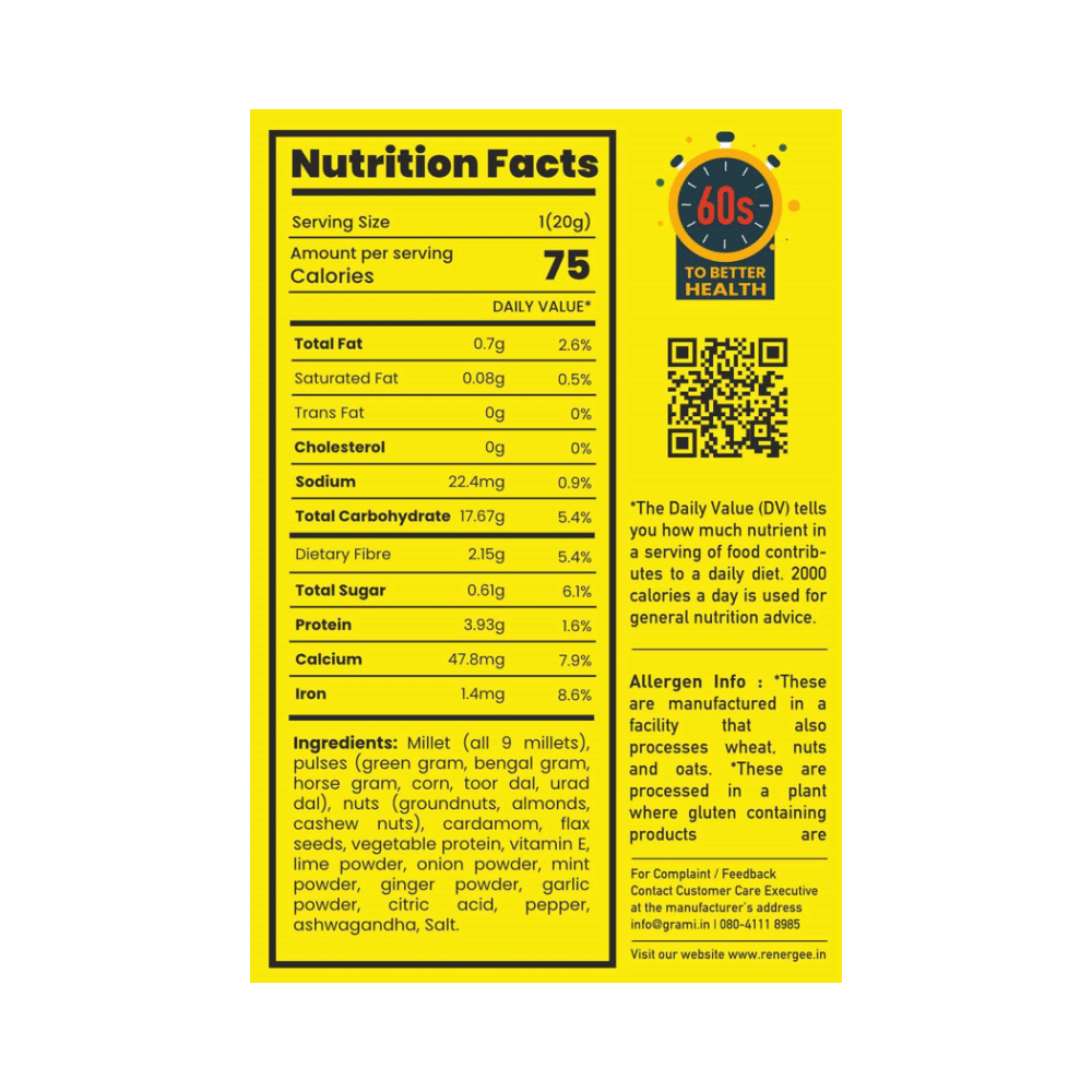 Grami Superfoods Renergee 9 Millets Instant Gluten Free Soup Sachet (20gm Each) Lemon - Image 3