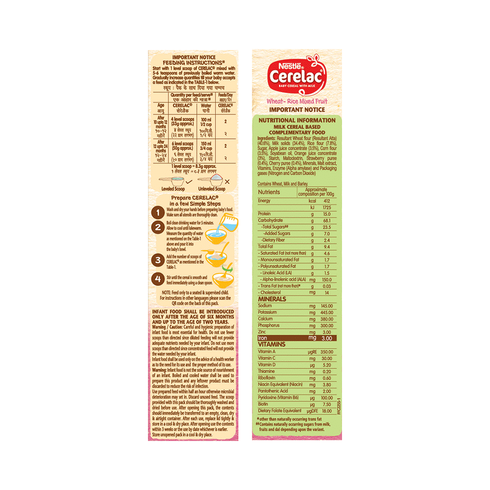 Nestle Cerelac Baby (10 months+) Cereal with Milk, Iron, Vitamins & Minerals | Wheat Rice Mix Fruit - Image 4