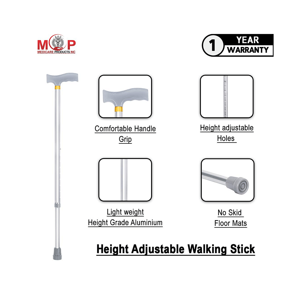 MCP Jindal Height Adjustable Walking Stick Silver - Image 2