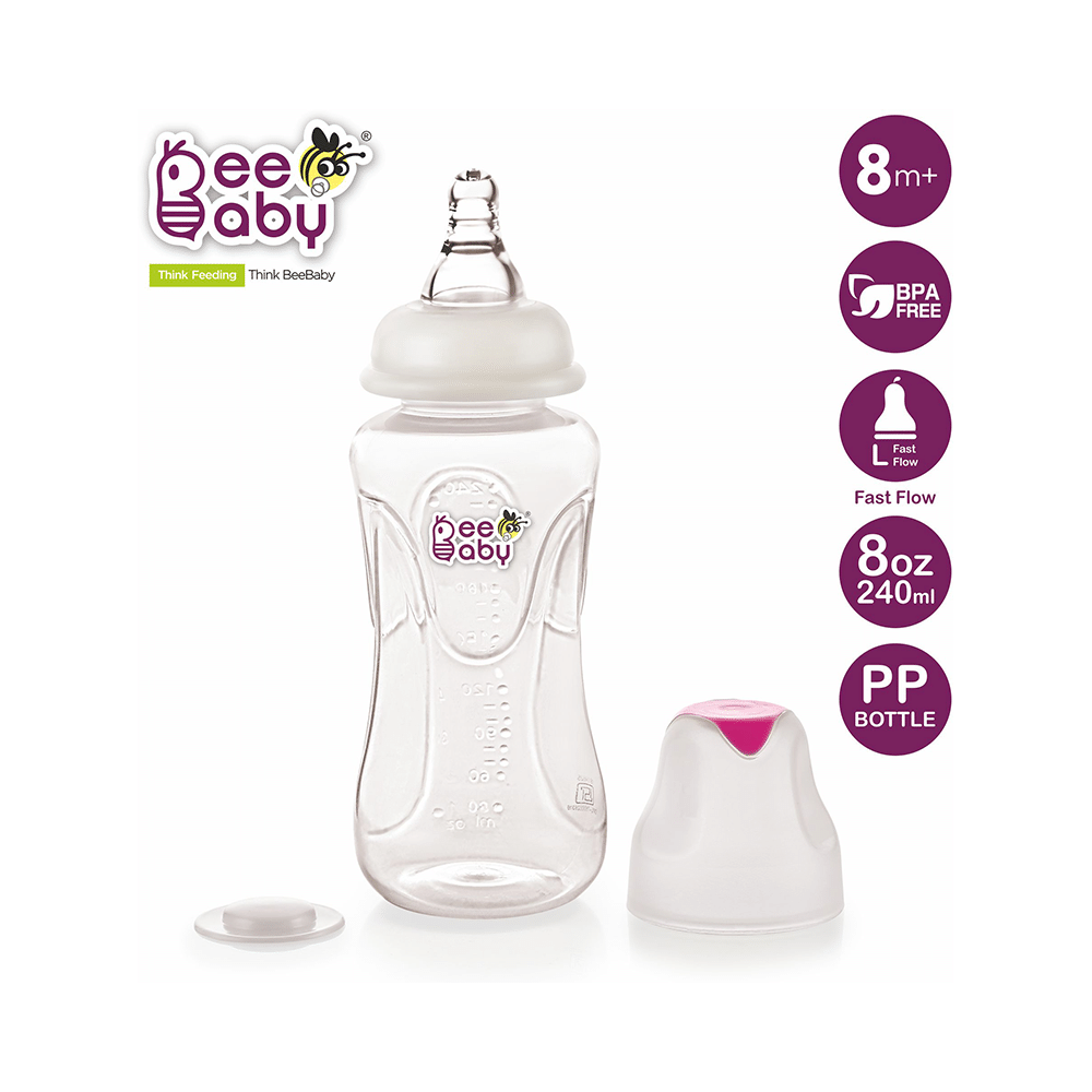 BeeBaby Comfort Slim Neck Baby Feeding Bottle with Anti-Colic Silicone Nipple Pink - Image 3