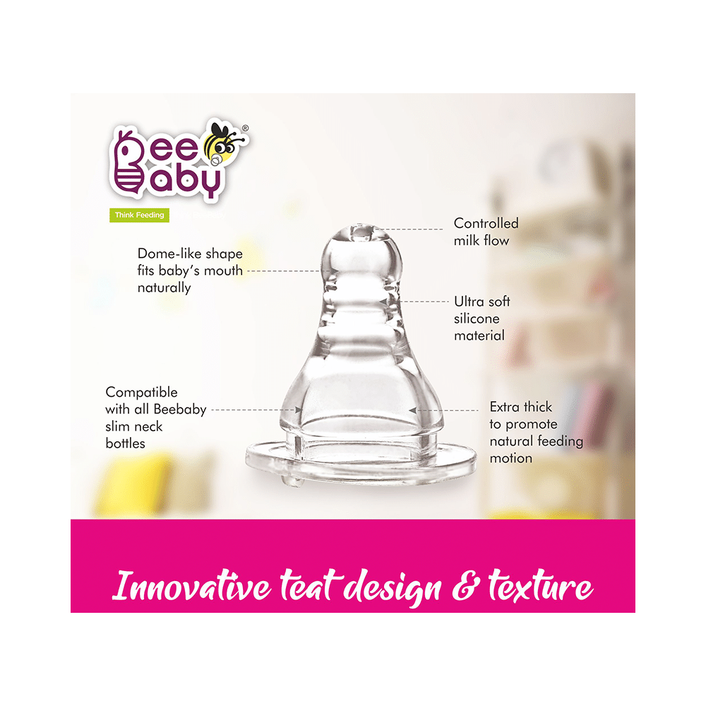 BeeBaby Comfort Slim Neck Baby Feeding Bottle with Anti-Colic Silicone Nipple Pink - Image 4