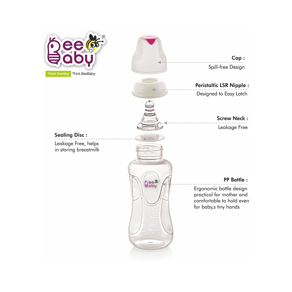 BeeBaby Comfort Slim Neck Baby Feeding Bottle with Anti-Colic Silicone Nipple Pink - Image 5