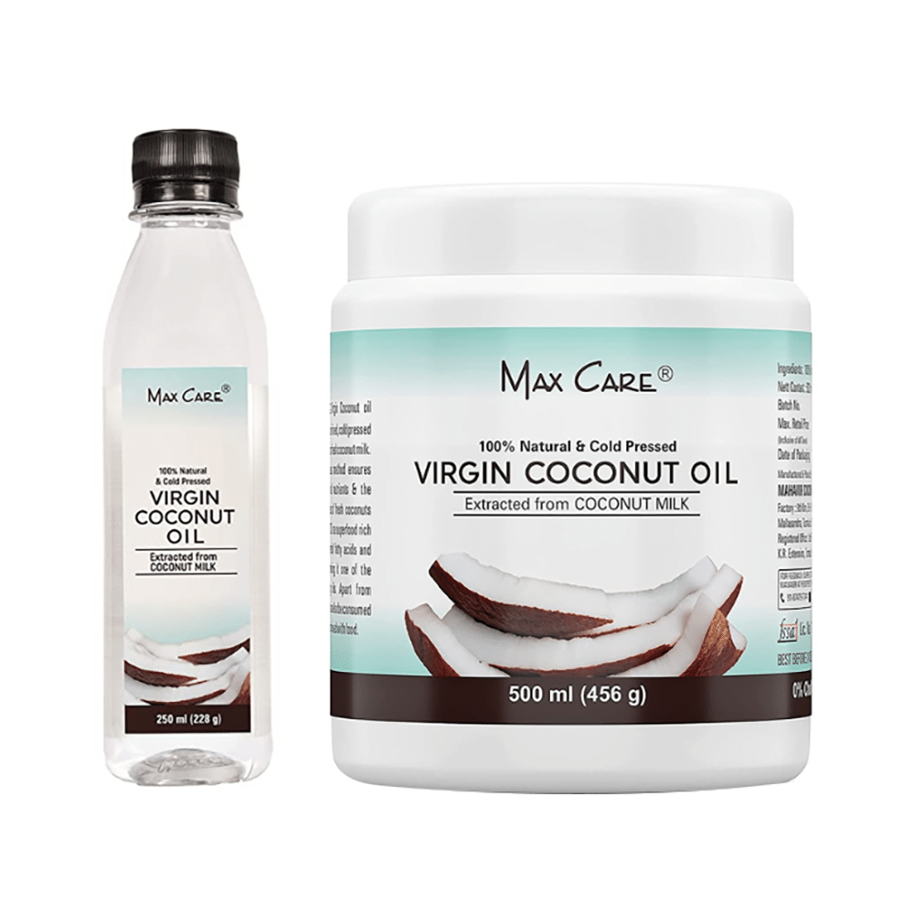 Max Care Max Care Combo Pack of Virgin Coconut Cold Pressed Oil (500ml) & Virgin Coconut Cold Pressed Oil (250ml) (Wide Mouth Bottle) - Image 1