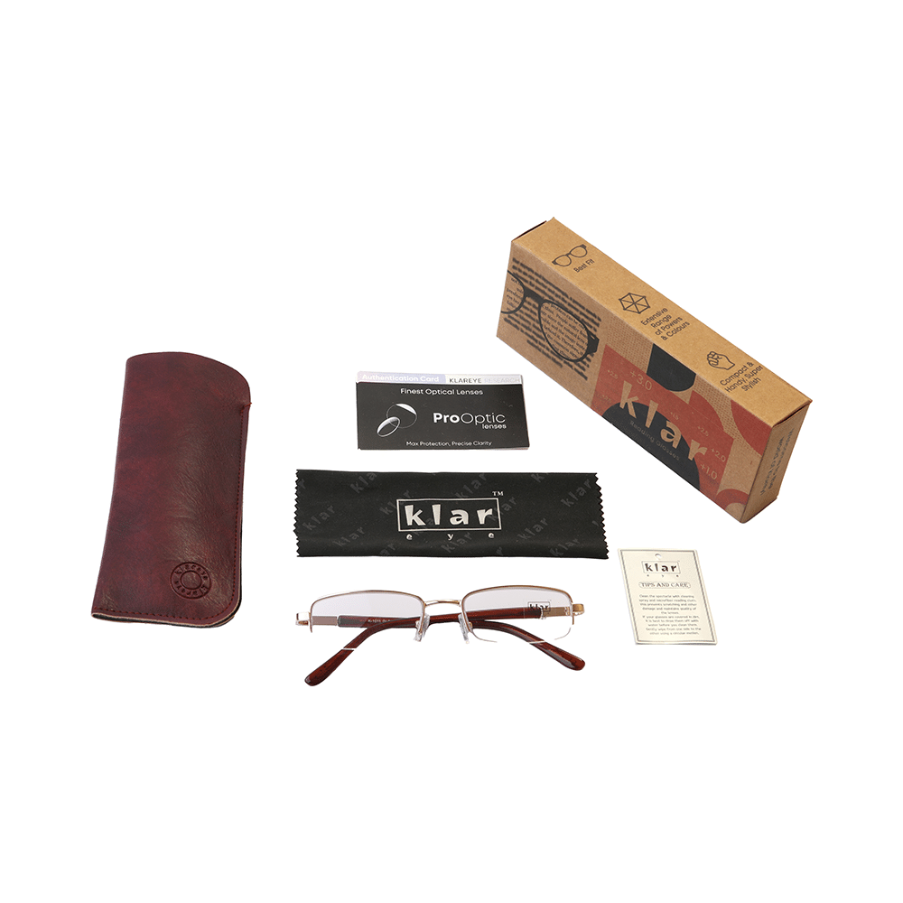 Klar Eye K 1011 Half Rim Rectangle Reading Glasses for Men and Women Shiny Gun Optical Power +2.25 - Image 2