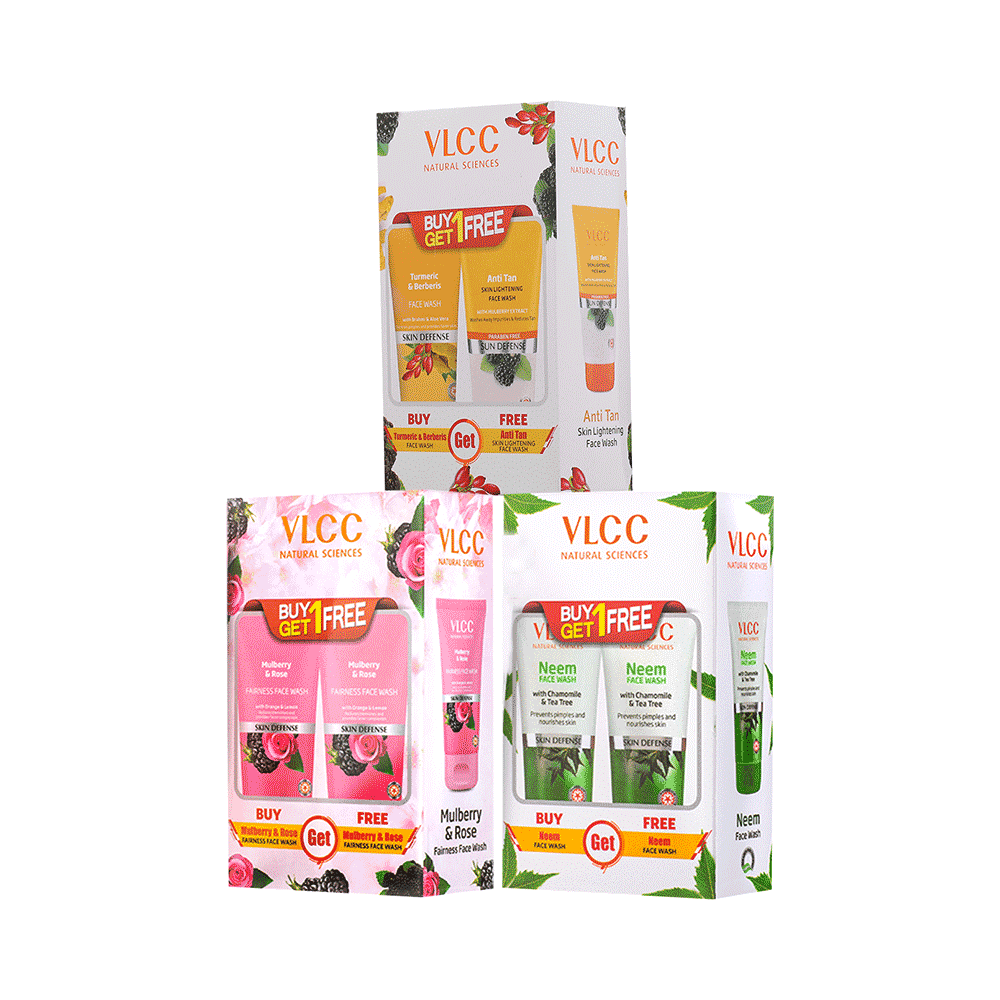 VLCC Combo Pack of  Neem Tea Tree & Mulberry Rose & Turmeric Berberis Face Wash (150ml Each) - Image 1