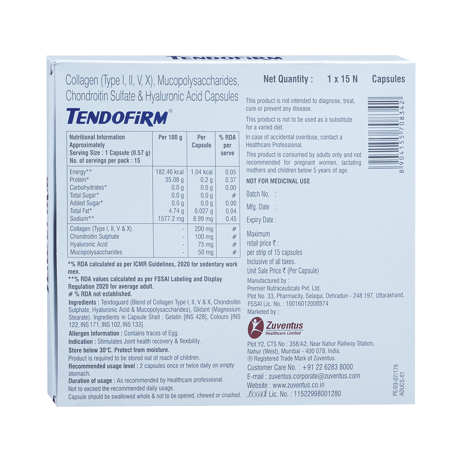 Tendofirm Capsule with Collagen, Chondroitin, Mucopolysaccharide & Hyaluronic Acid - Image 3