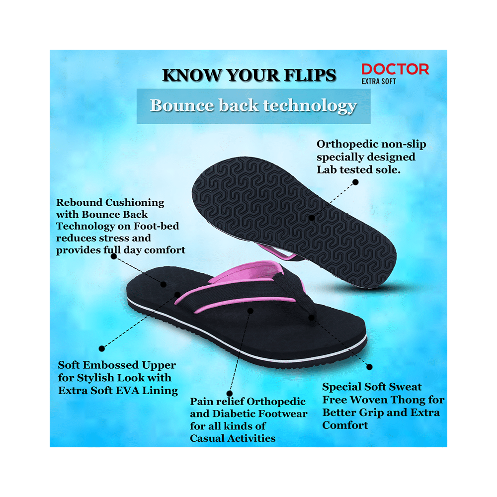 Doctor Extra Soft D 3 Women's Slippers with Bounce Back Technology Orthopaedic and Diabetic MCR Anti-skid Cushion Comfort Black Pink 8 - Image 11
