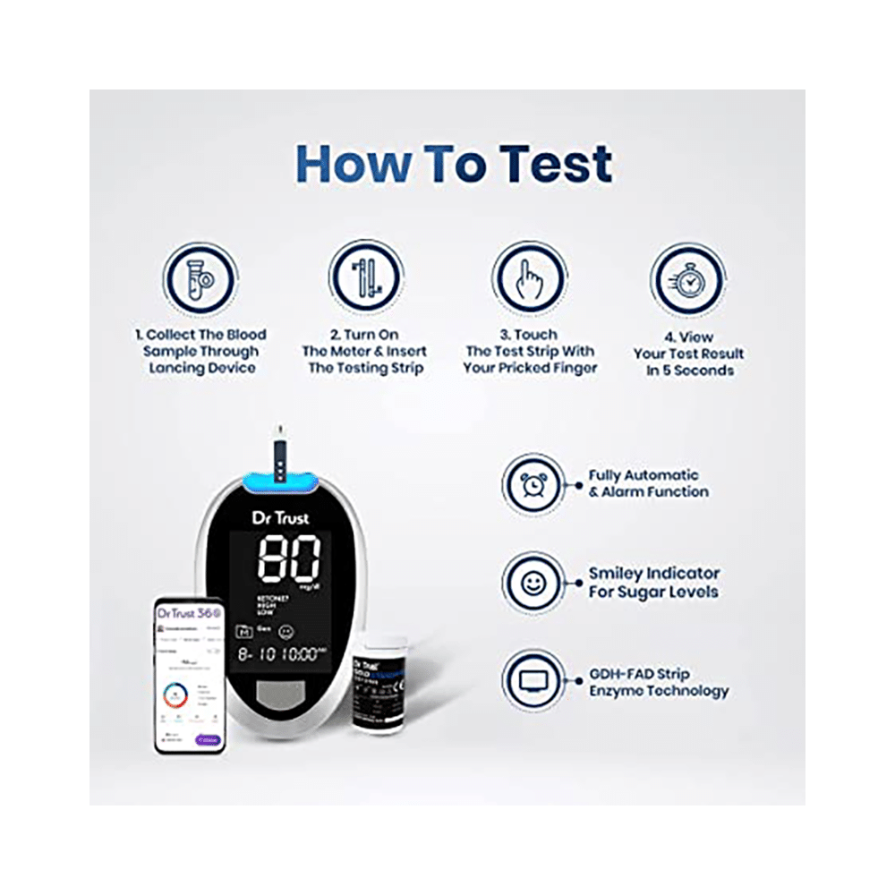 Dr Trust USA Gold Standard Blood Glucose Monitoring System Glucometer with 60 Test Strip - Image 4