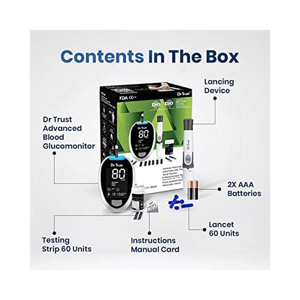 Dr Trust USA Gold Standard Blood Glucose Monitoring System Glucometer with 60 Test Strip - Image 6