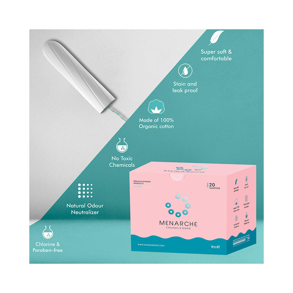 Menarche 100% Organic Cotton Tampons (20 Each) Regular Flow - Image 3