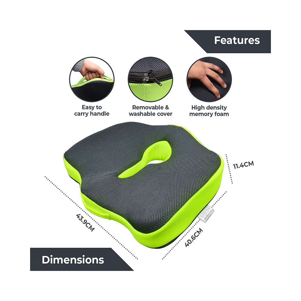 Sleepsia Orthopedic Coccyx Cushion Tailbone Support & Lower Back Lumbar Support Pillow Black & Green - Image 2