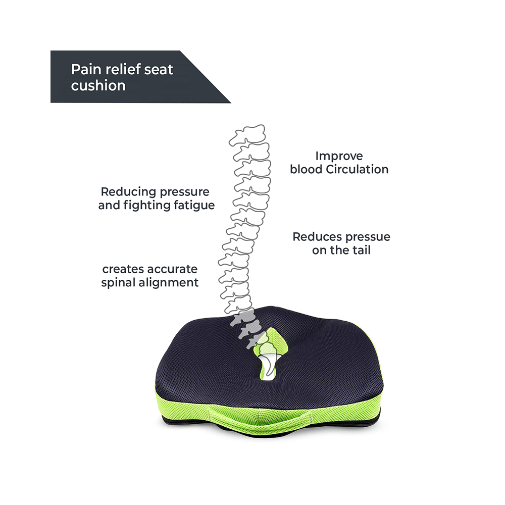 Sleepsia Orthopedic Coccyx Cushion Tailbone Support & Lower Back Lumbar Support Pillow Black & Green - Image 6