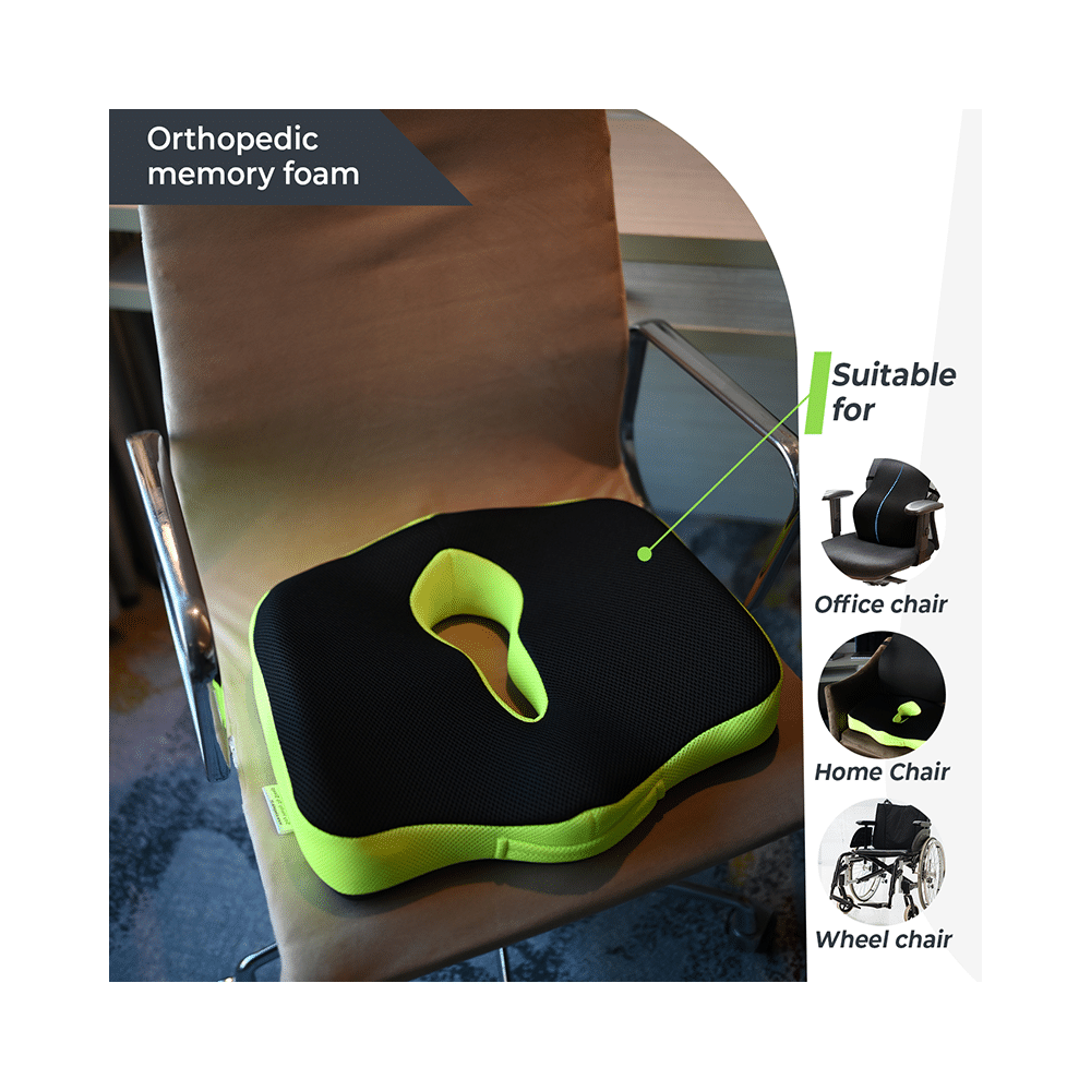 Sleepsia Orthopedic Coccyx Cushion Tailbone Support & Lower Back Lumbar Support Pillow Black & Green - Image 4