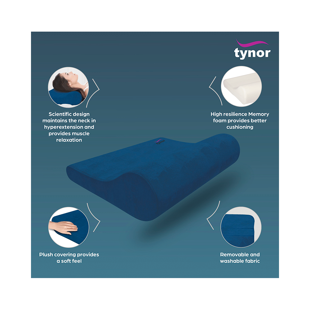 Tynor Cervical Pillow Regular Memory Foam Universal Blue - Image 3
