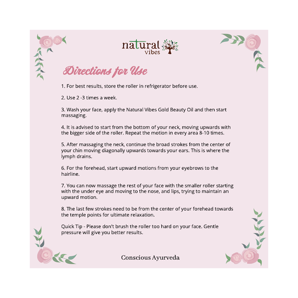 Natural Vibes Rose Quartz Roller & Massager with Gold Beauty Ellixir Oil 3ml Free - Image 4