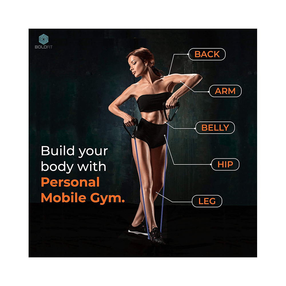 Boldfit Resistance Tube with Foam Handles, Door Anchor for Exercise & Stretching Blue 20kg - Image 5