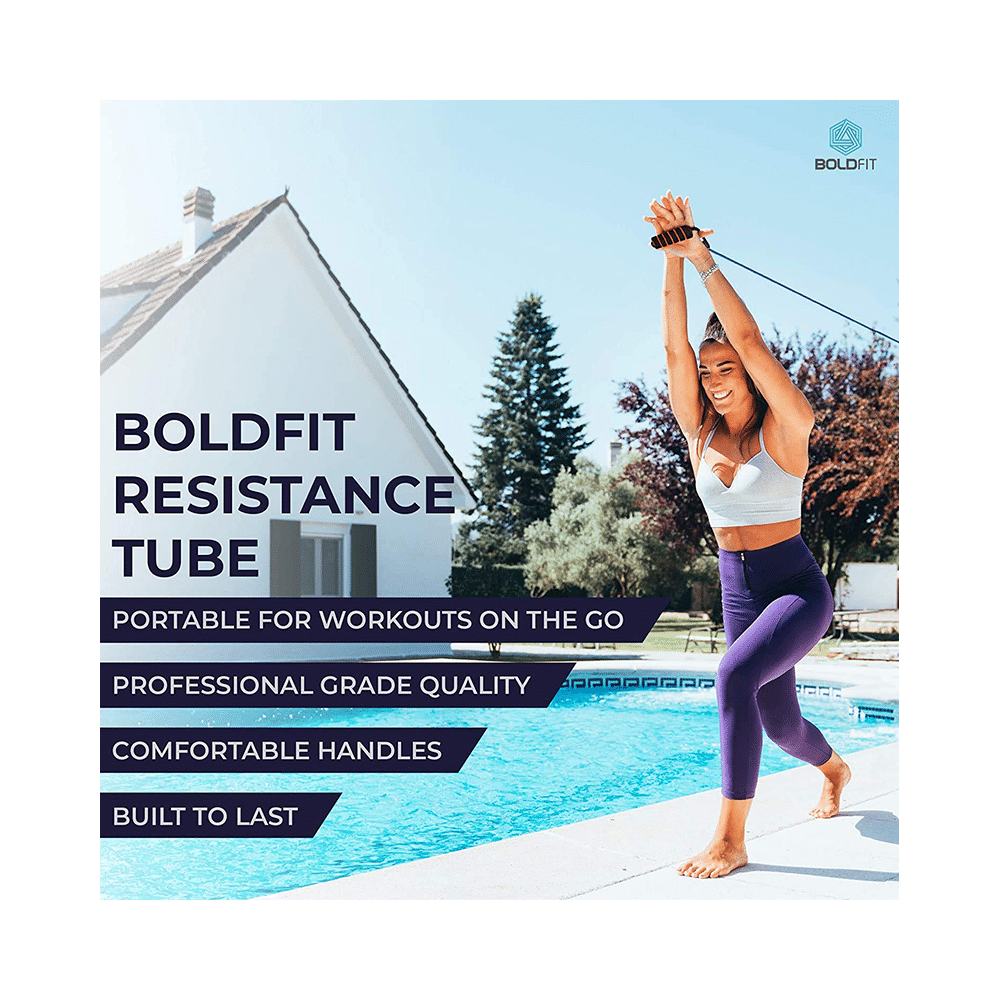 Boldfit Resistance Tube with Foam Handles, Door Anchor for Exercise & Stretching Blue 20kg - Image 4
