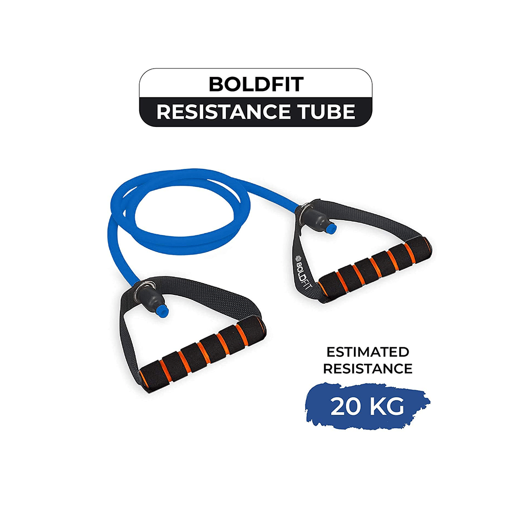 Boldfit Resistance Tube with Foam Handles, Door Anchor for Exercise & Stretching Blue 20kg - Image 3