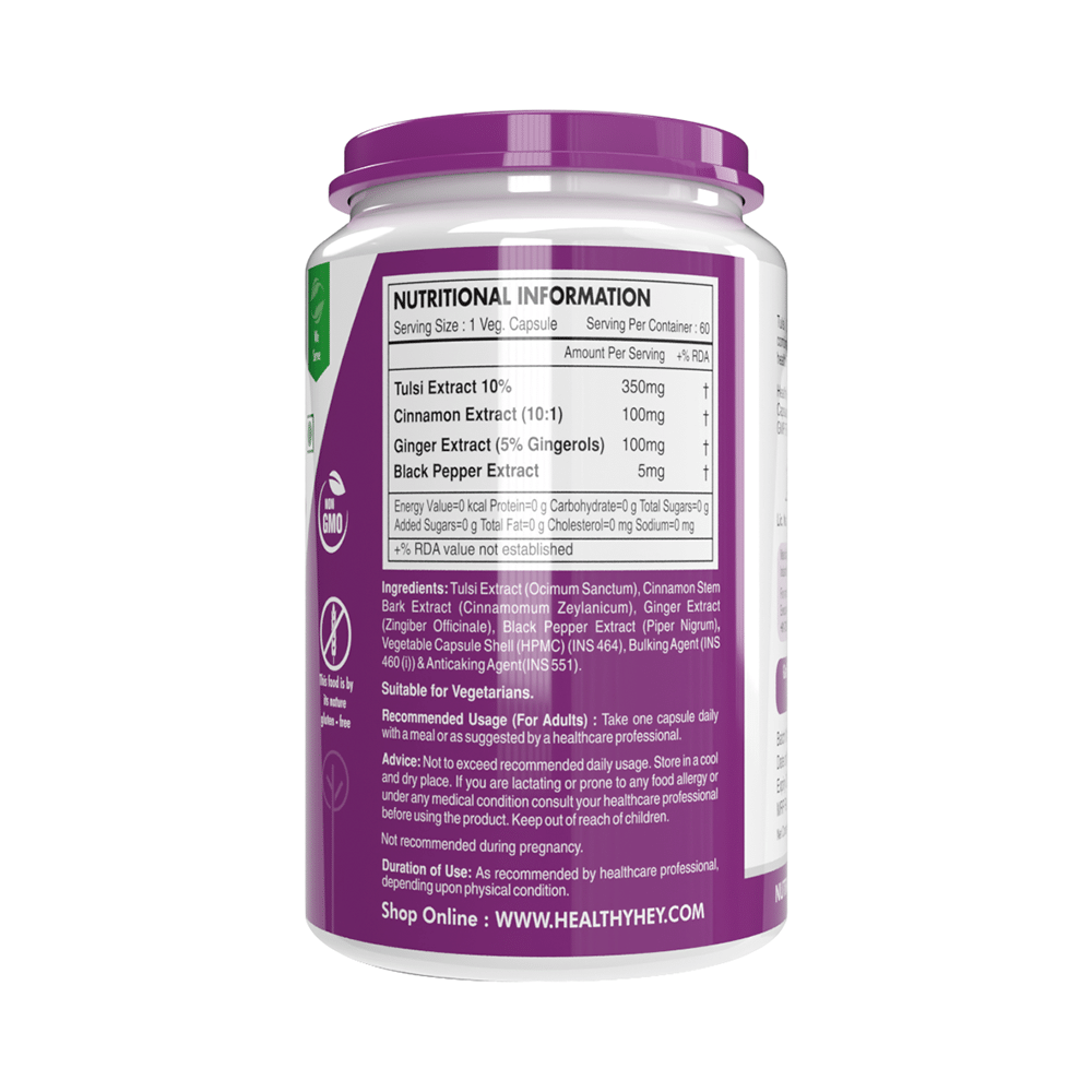 HealthyHey Nutrition Extract of Tulsi, Cinnamon, Black Pepper & Ginger Vegetable Capsule - Image 2