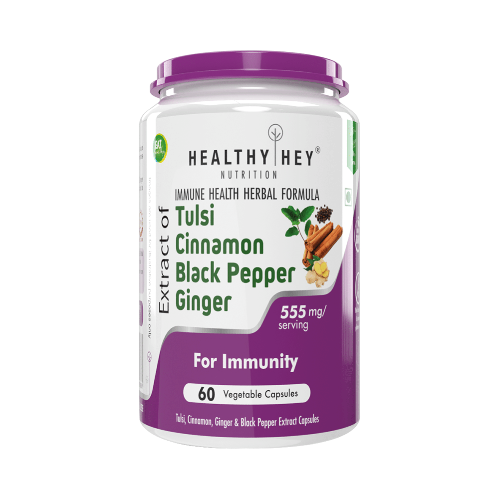 HealthyHey Nutrition Extract of Tulsi, Cinnamon, Black Pepper & Ginger Vegetable Capsule - Image 1