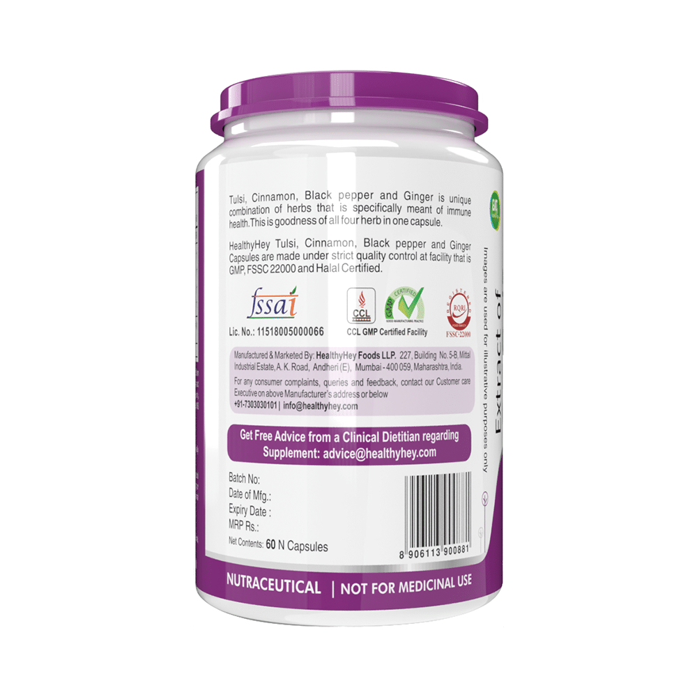 HealthyHey Nutrition Extract of Tulsi, Cinnamon, Black Pepper & Ginger Vegetable Capsule - Image 3