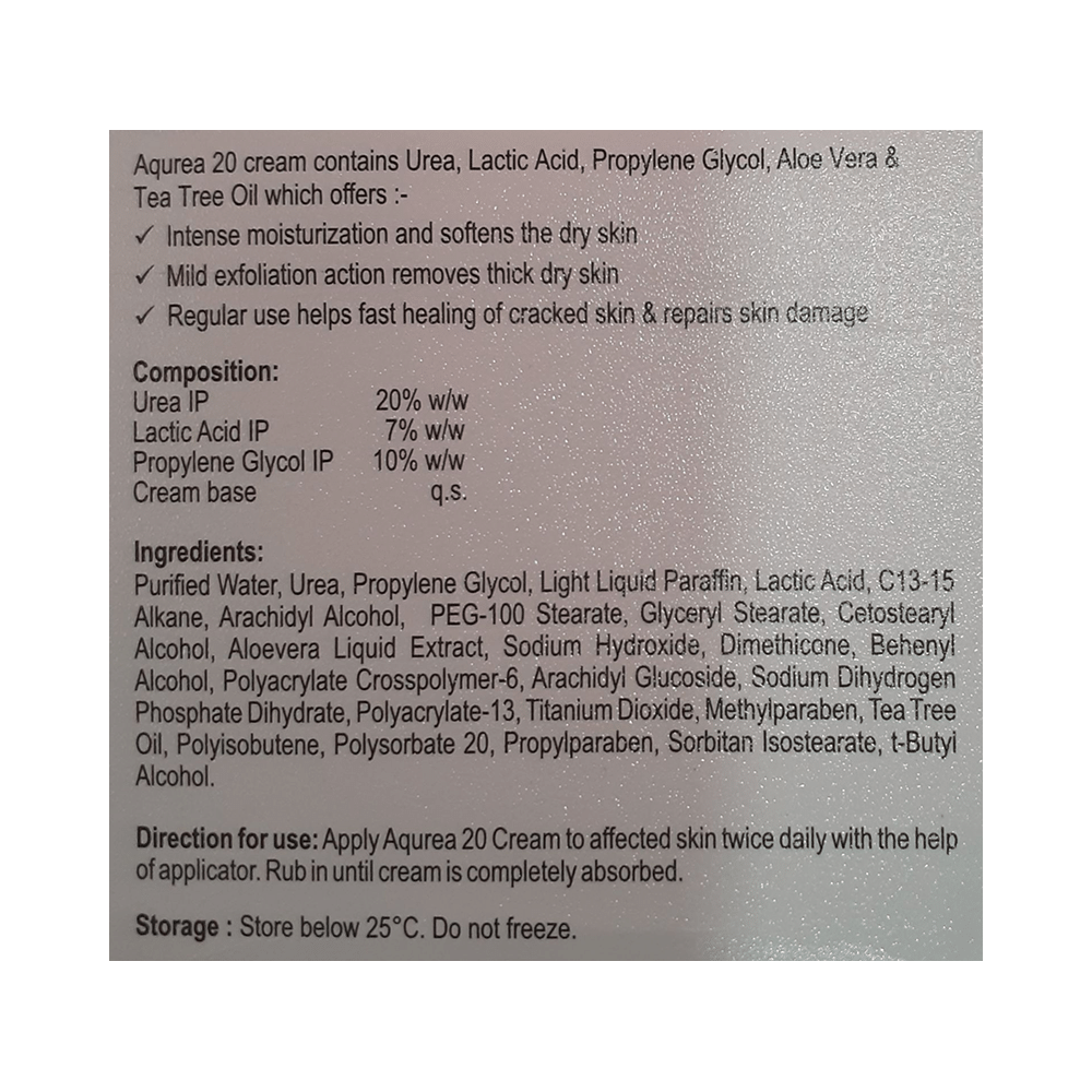 Aqurea 20 Moisturizing Urea Cream with Lactic Acid, Aloe Vera & Tea Tree Oil - Image 2