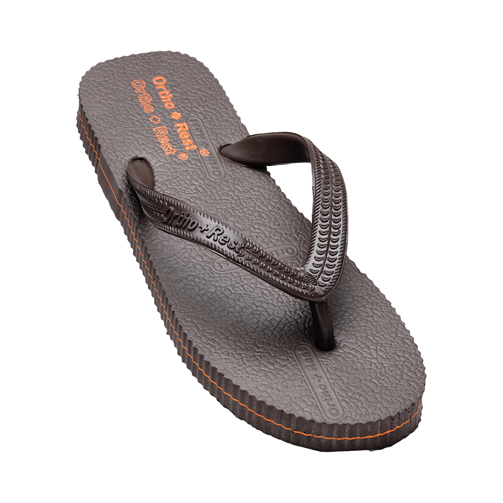 Ortho + Rest Unisex Hawaii Chappal Orthopedic Comfort, Bathroom Rubber Flip-Flops Brown 11 - Image 1