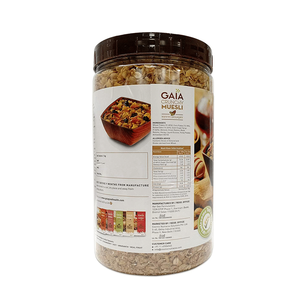 Musli & Nutritional Bar Combo of GAIA Crunchy Muesli Nutty Delight 1kg and GAIA Granola Almond & Raisin Bar 30gm - Image 4