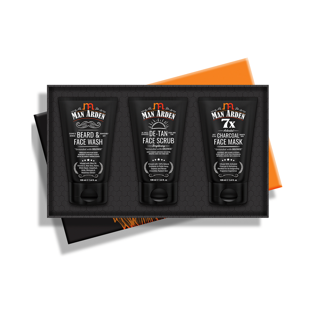 Man Arden Grooming Essentials Kit (Beard & Face Wash,  De-Tan Face Scrub & Charcoal Face Mask) 100ml Each - Image 2