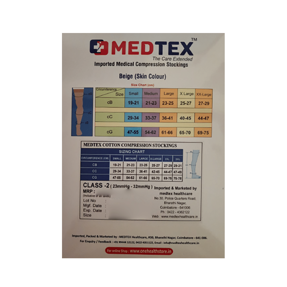 Medtex Class 2 Thigh Length Imported Medical Cotton Compression Stocking for Varicose Veins XXL Beige - Image 2