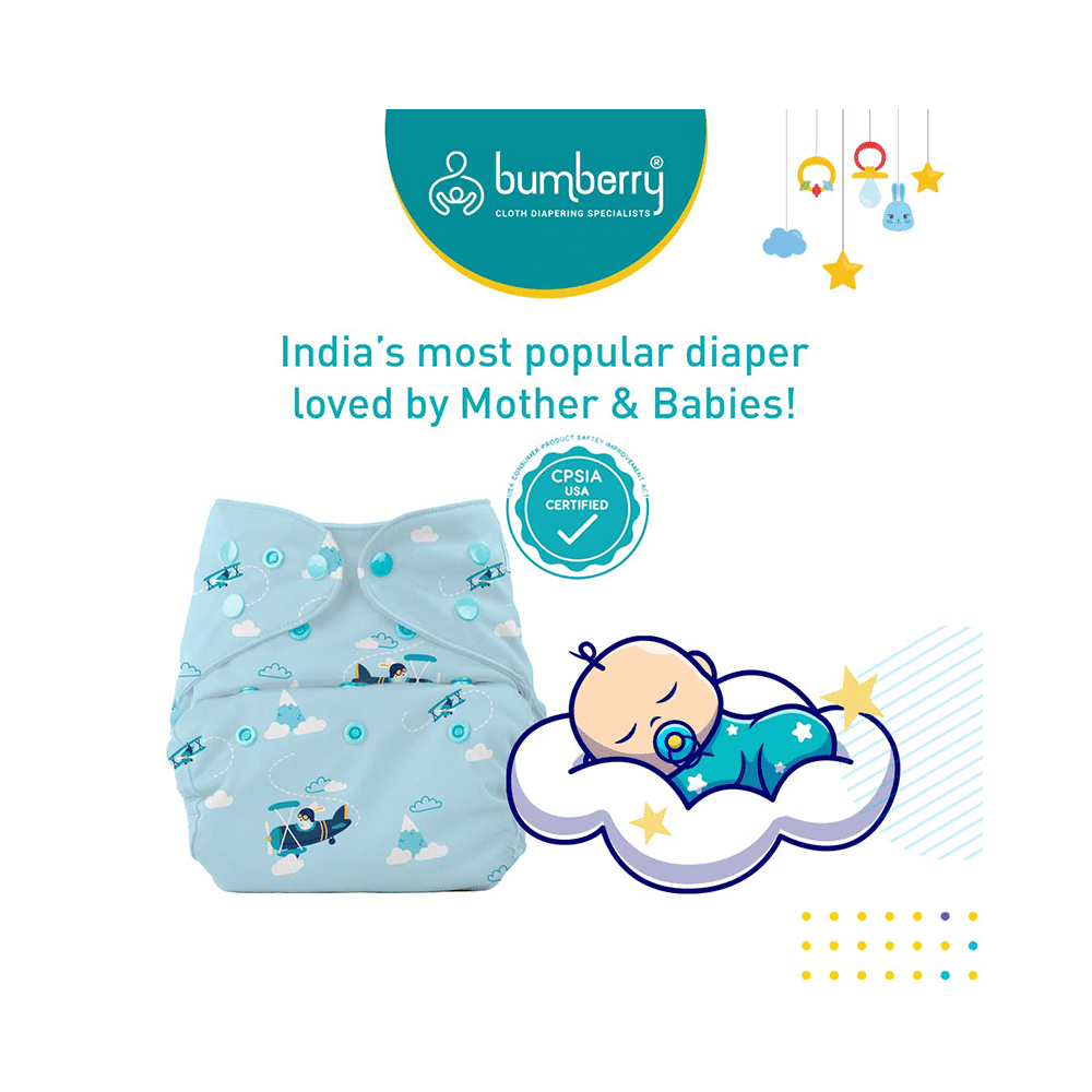 Bumberry Adjustable Reusable Cloth Diaper Cover with 2 Wet Free Insert For Babies Helicopter - Image 2