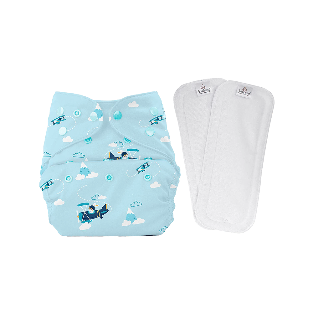 Bumberry Adjustable Reusable Cloth Diaper Cover with 2 Wet Free Insert For Babies Helicopter - Image 1