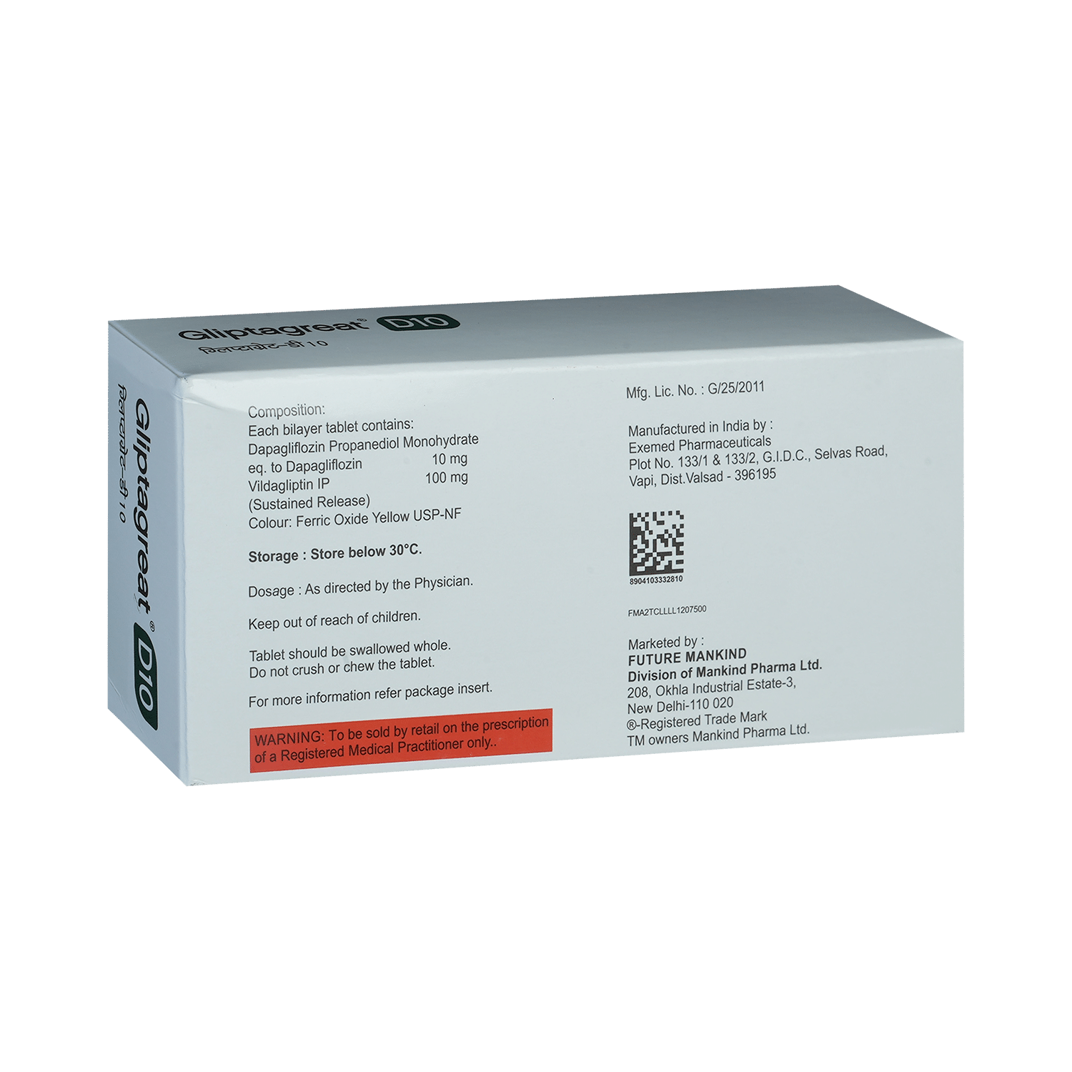 Gliptagreat D 10mg/100mg Tablet - Image 3