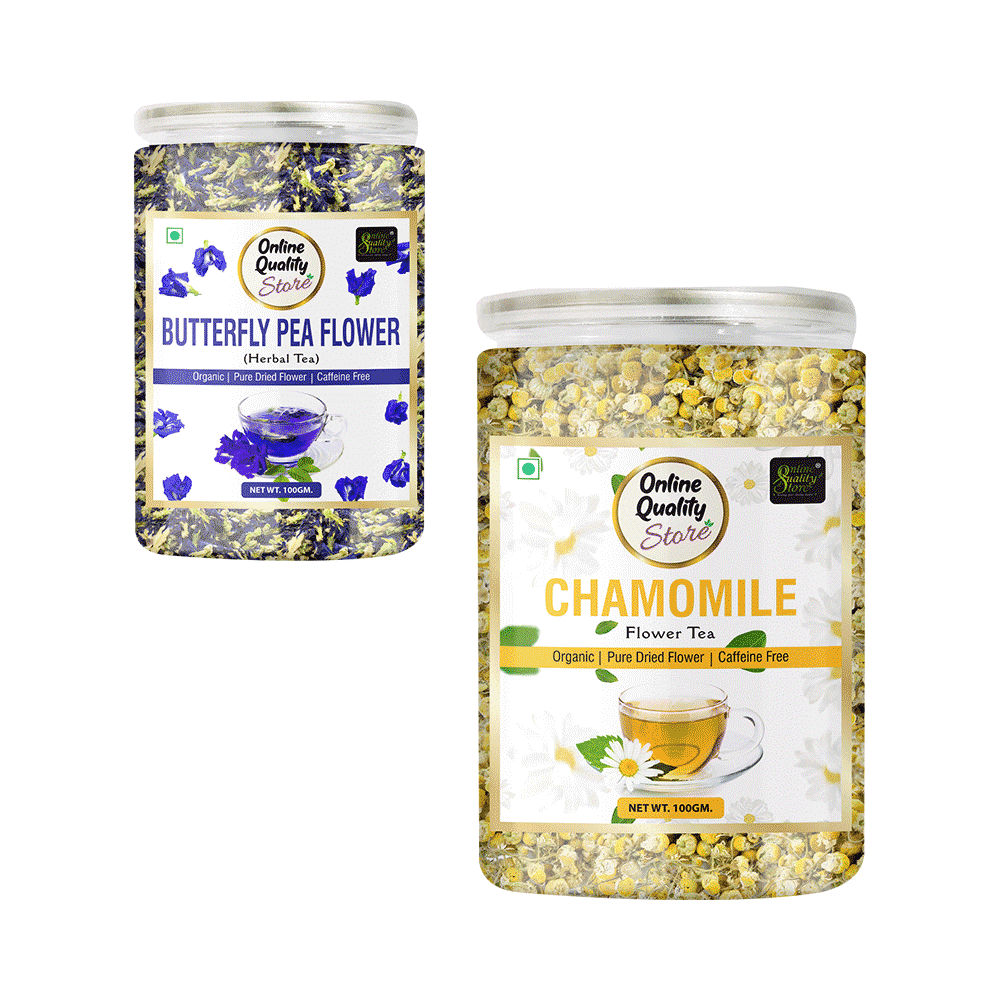 Online Quality Store Combo Pack of Butterfly Pea Flower Herbal Tea & Chamomile Flower Tea (100gm Each) - Image 1