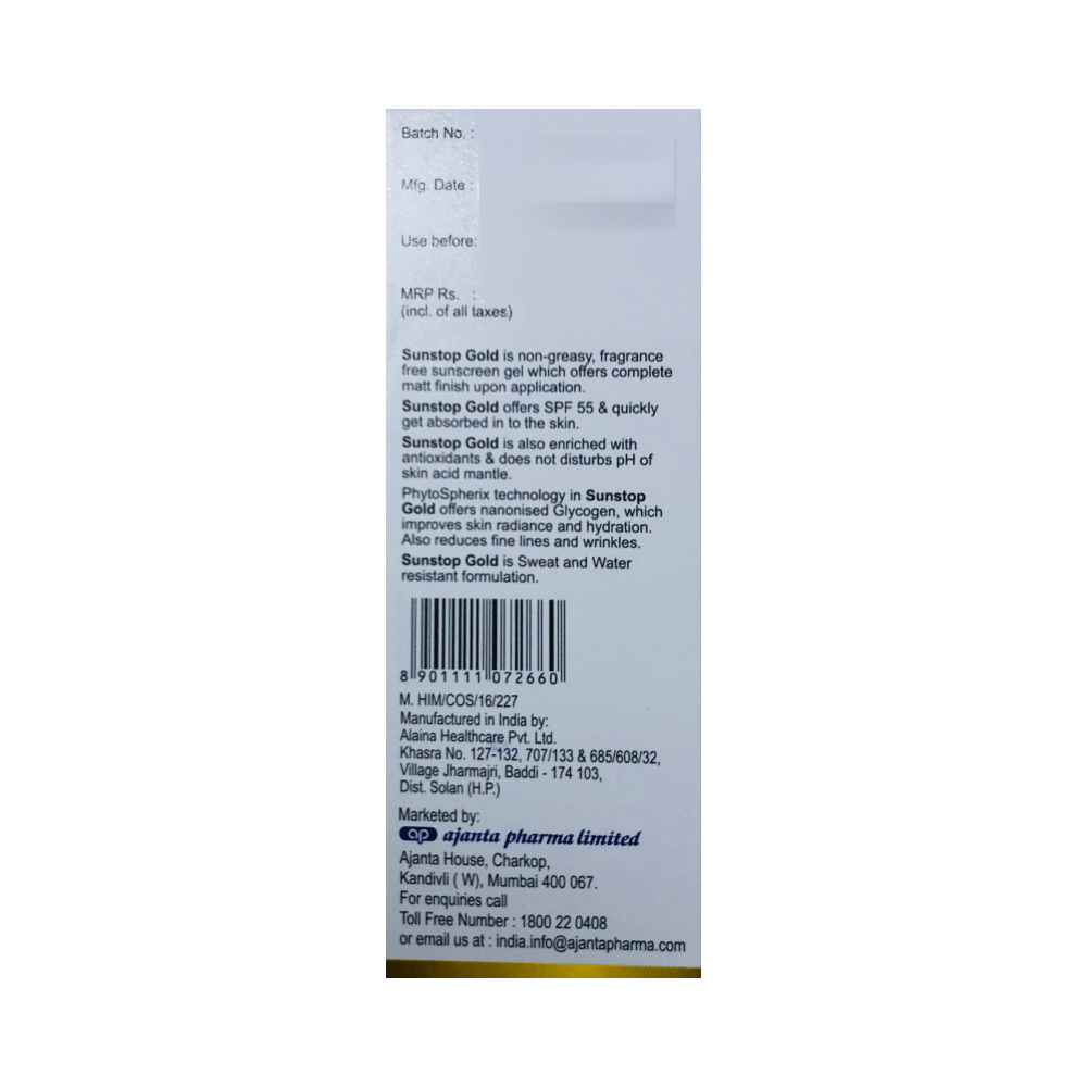 Sunstop Gold Sunscreen Gel SPF 55 PA+++ | Matte-Finish & Sweat/Water-Resistant - Image 3