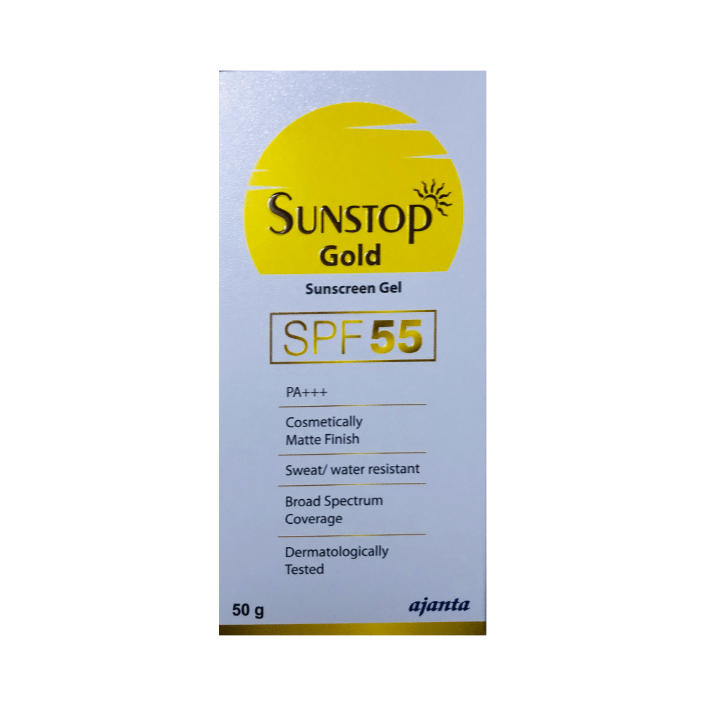 Sunstop Gold Sunscreen Gel SPF 55 PA+++ | Matte-Finish & Sweat/Water-Resistant - Image 1