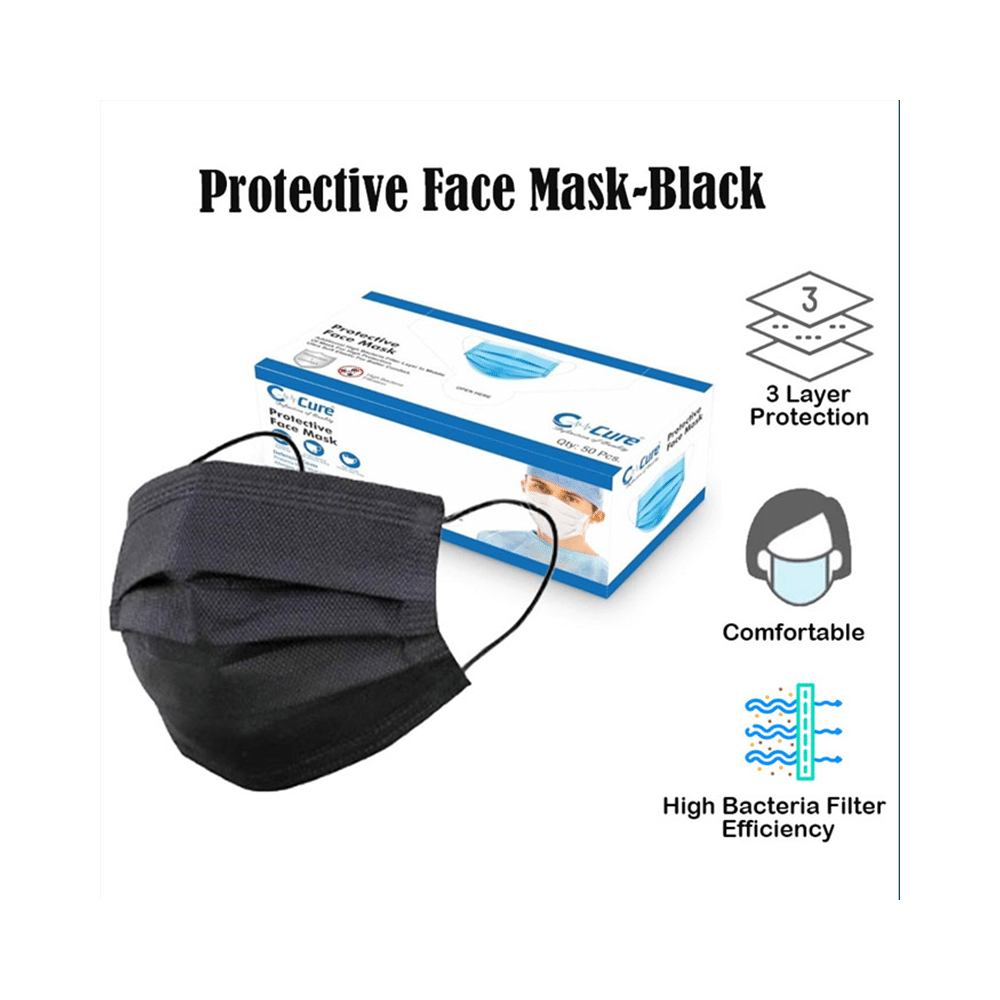 C Cure Protective Face Mask, 3 Ply Mask with Earloop (50 Each) Black - Image 5