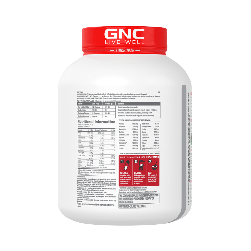 GNC Pro Performance 100% Whey Protein |  With Digestive Enzymes & Electrolytes | For Metabolism & Lean Muscles Recovery | Flavour Powder Chocolate Fudge - Image 2