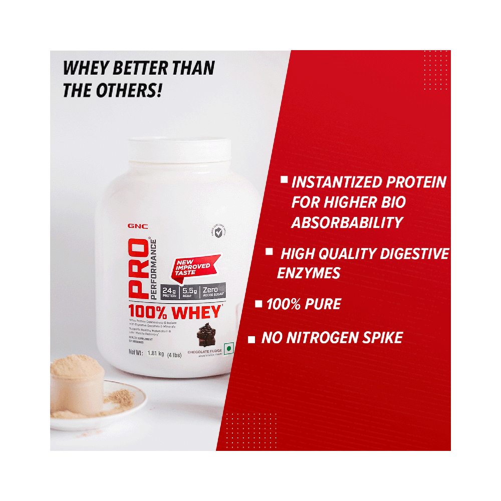 GNC Pro Performance 100% Whey Protein |  With Digestive Enzymes & Electrolytes | For Metabolism & Lean Muscles Recovery | Flavour Powder Chocolate Fudge - Image 15