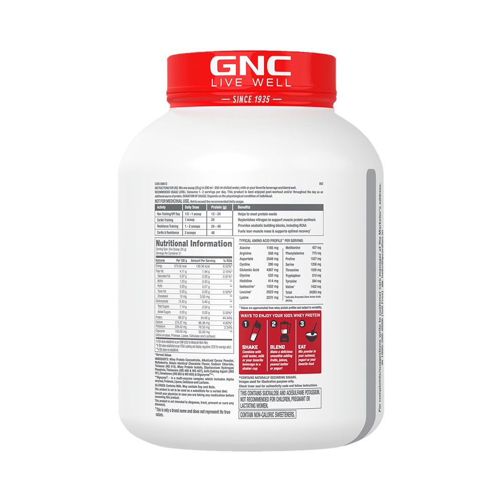 GNC Pro Performance 100% Whey Protein |  With Digestive Enzymes & Electrolytes | For Metabolism & Lean Muscles Recovery | Flavour Powder Chocolate Fudge - Image 11