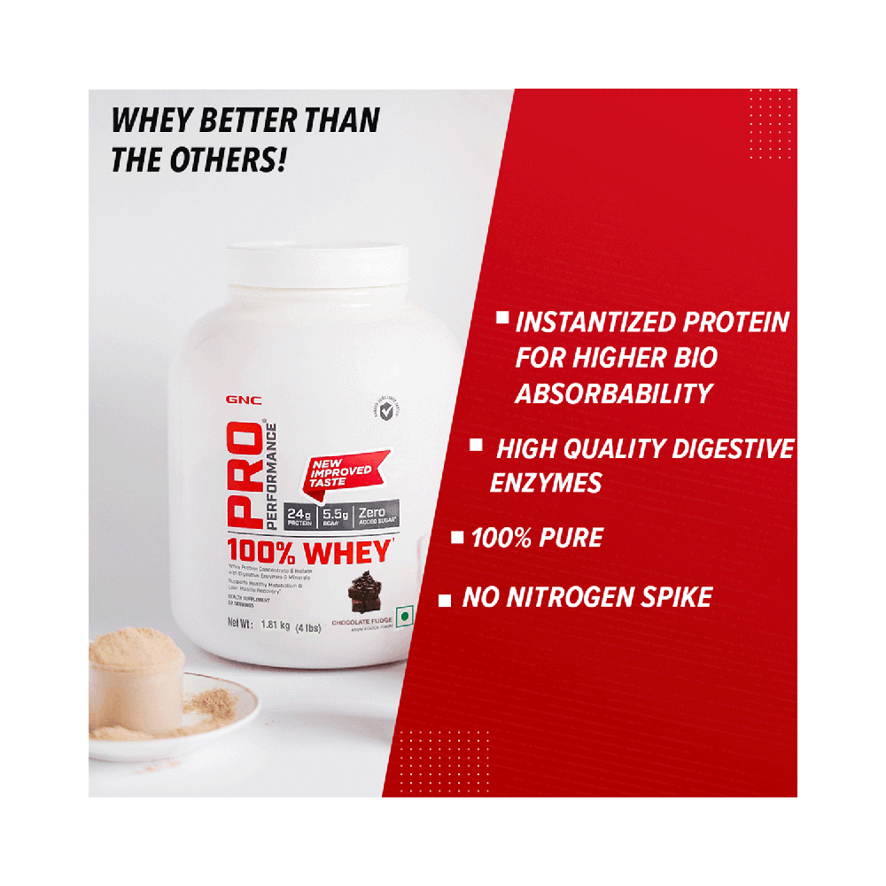 GNC Pro Performance 100% Whey Protein |  With Digestive Enzymes & Electrolytes | For Metabolism & Lean Muscles Recovery | Flavour Powder Chocolate Fudge - Image 7
