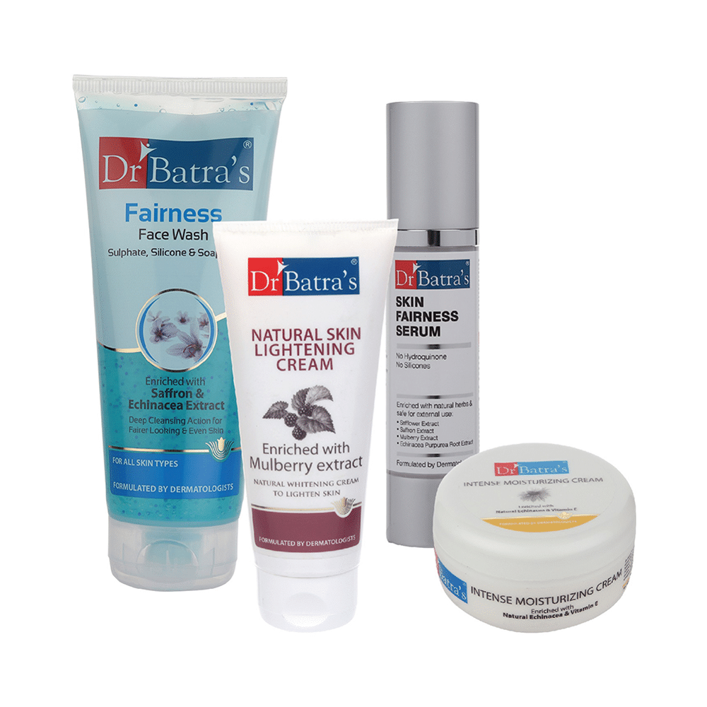 Dr Batra's Combo Pack of Fairness Face Wash 200gm, Natural Skin Lightening Cream 100gm, Skin Fairness Serum 50gm and Intense Moisturizing Cream 100gm - Image 1