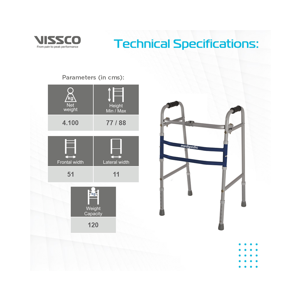 Vissco 0934 Adjustable Medipedic Walker Plain (Double Bar) Universal Grey - Image 5