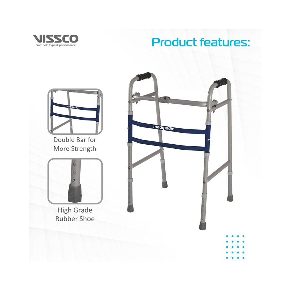 Vissco 0934 Adjustable Medipedic Walker Plain (Double Bar) Universal Grey - Image 3