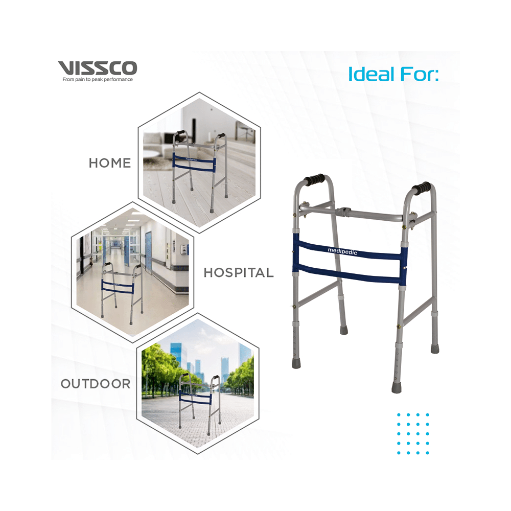 Vissco 0934 Adjustable Medipedic Walker Plain (Double Bar) Universal Grey - Image 6